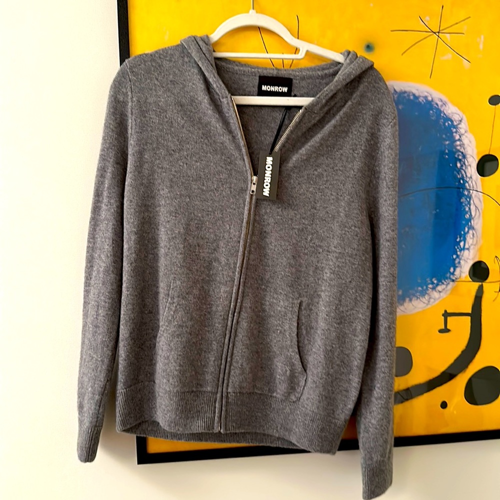 Monrow Dark Heather Cashmere Zip Up Hoody